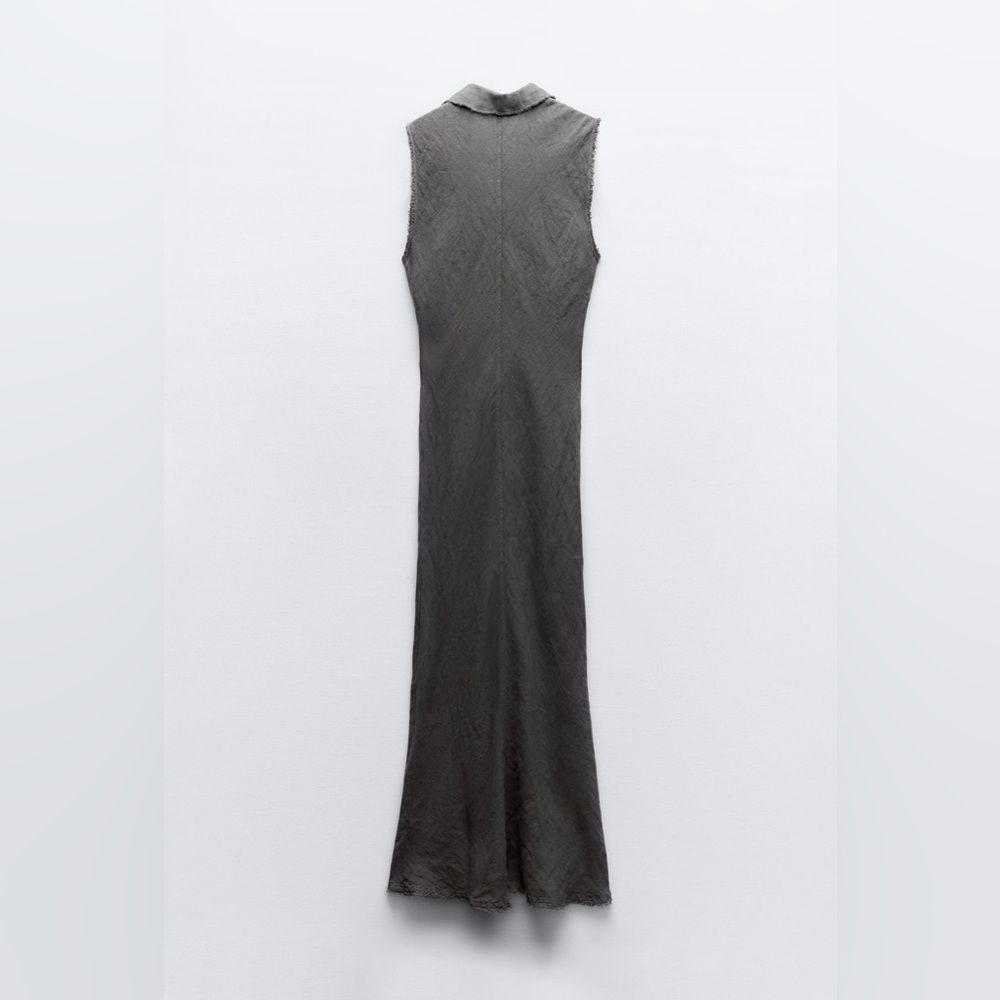 New ZARA LINEN SHIRTDRESS size XS S long Midi 100% linen Sleeveless V-neck dress - Picture 7 of 16